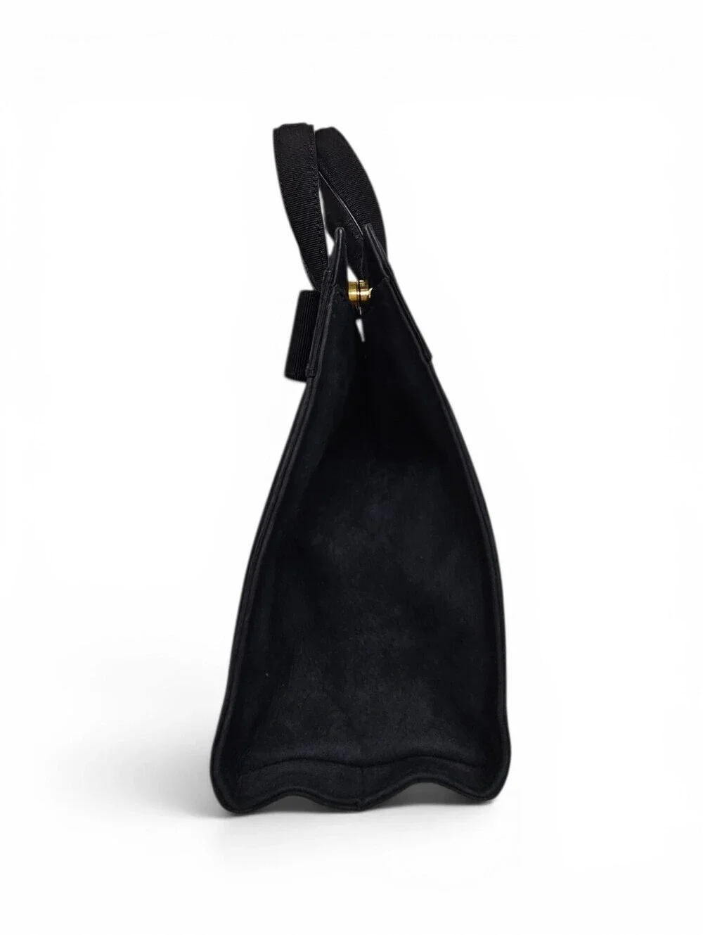 Salvatore Ferragamo Black Vara Bow Handbag In Navy Blue Suede And Gold